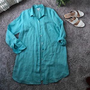 NWOT J Jill linen turquoise button down tunic M